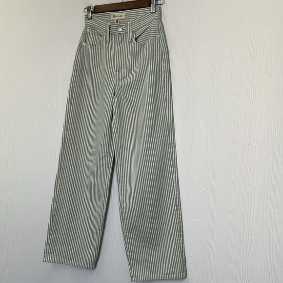 Madewell - The Perfect Vintage Wide - Leg Pale Celadon Stripe Crop Jean Size 23 - Picture 7 of 12